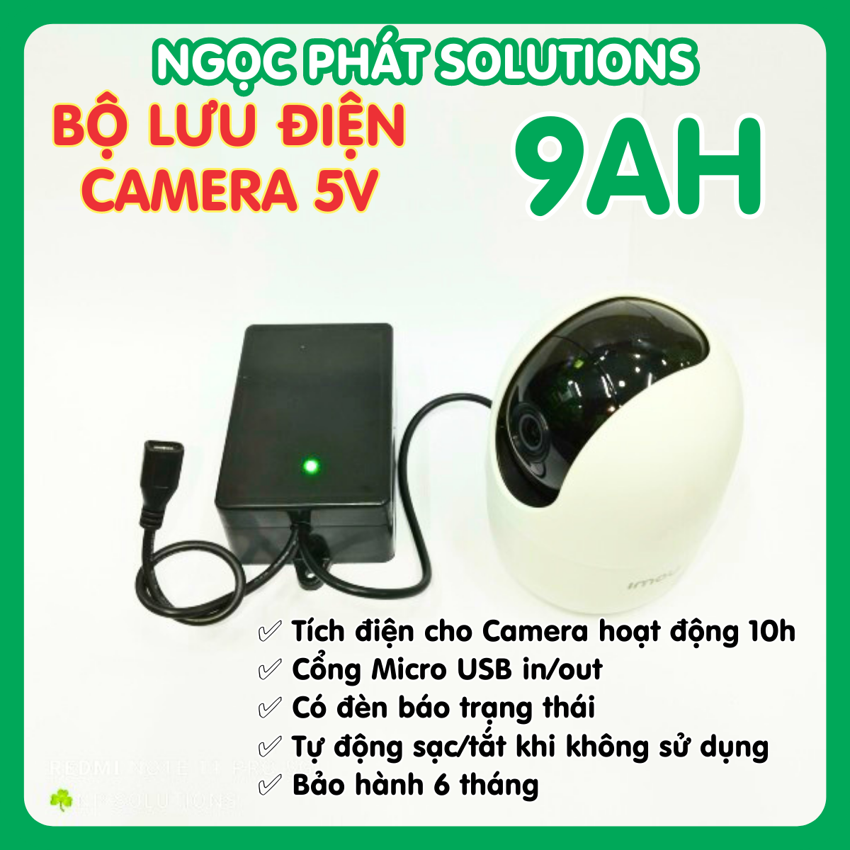 UPS - Bộ lưu điện cho Camera Wifi 5V6Ah | Tích điện 7h | hộp đen có đèn báo sạc | cổng Micro USB in + out 5Vp