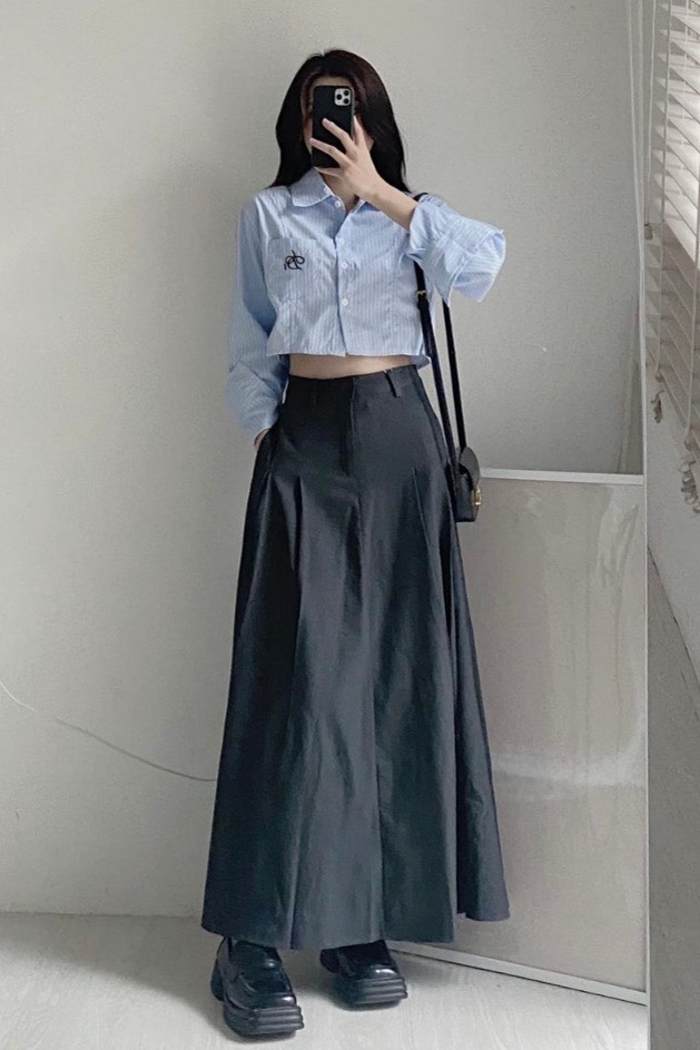 Chân váy nữ midi thiết kế dáng dài LANES Skirt H.I.U Fashion vải voan tơ 2  lớp cao cấp sang trọng HIU design - MixASale