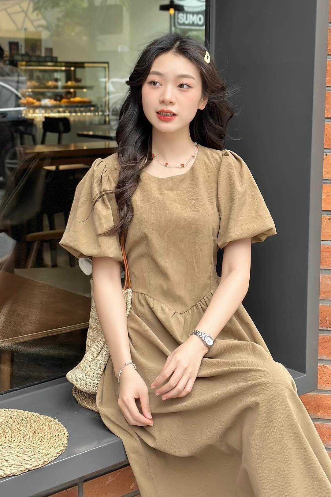 Set Váy Nữ Croptop Tay Phồng Mix Chân Váy Dài | FM Style