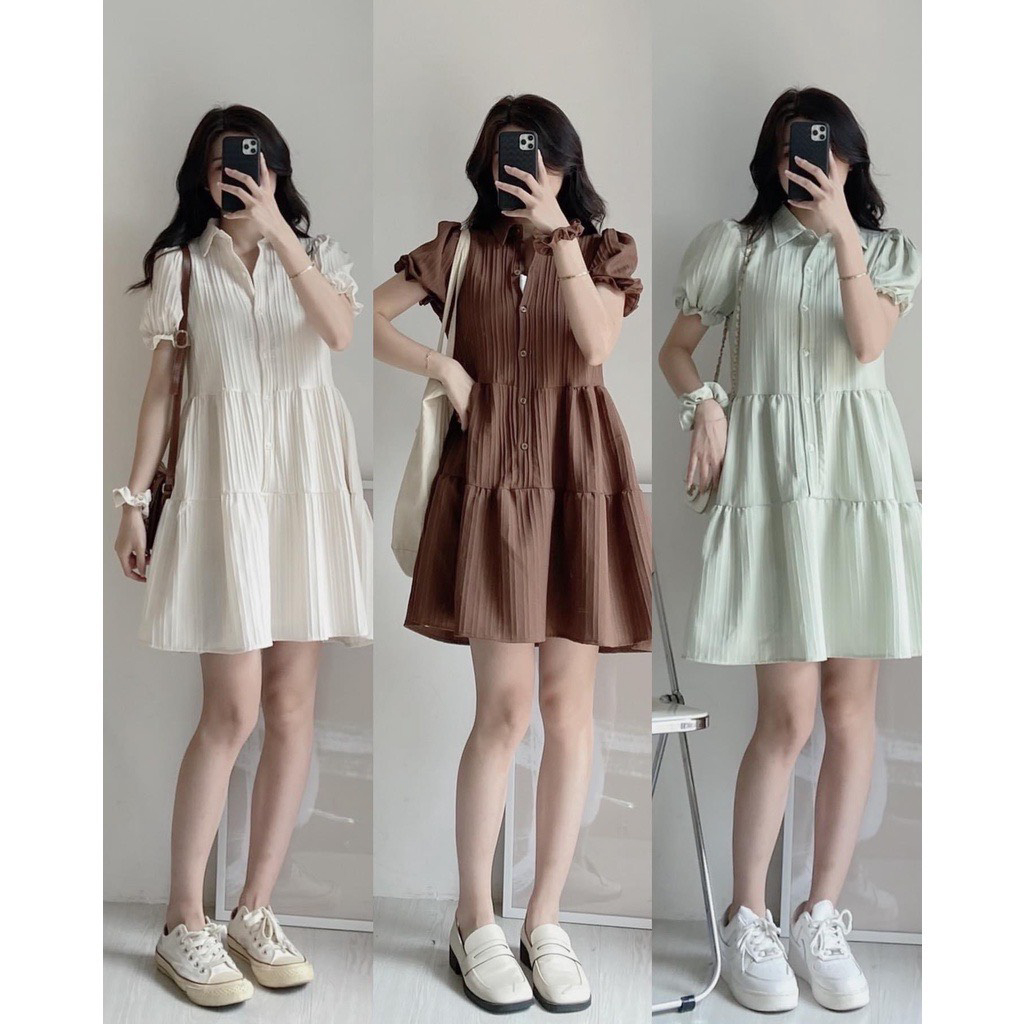 NEW]ĐẦM HOA NHÍ BABYDOLL ĐEN DÀI TAY NHÚN LI VAI style Ulzzang - Váy Fashion