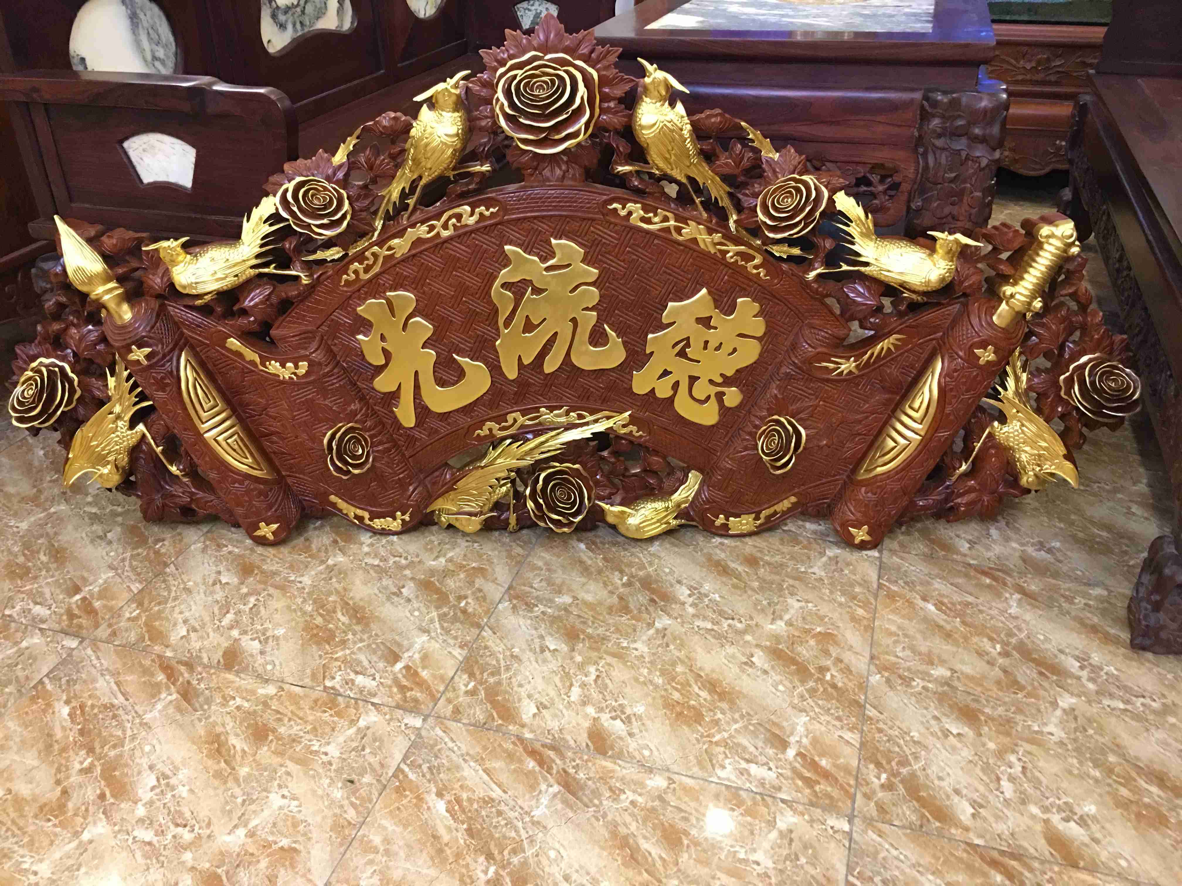 Hoành phi câu đối gỗ Hương thếp vàng 9999 HPCD006