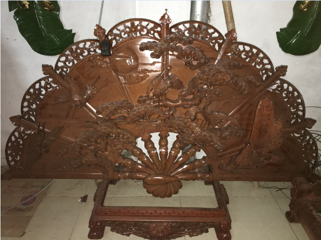 Quạt thờ bằng gỗ dổi chạm trổ Tùng Hạc thờ cúng đẹp nhất