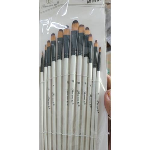 'HOT' Bộ 12 cọ đầu phẳng chuyên dùng vẽ tranh sơn dầu acrylic E23 cao cấp