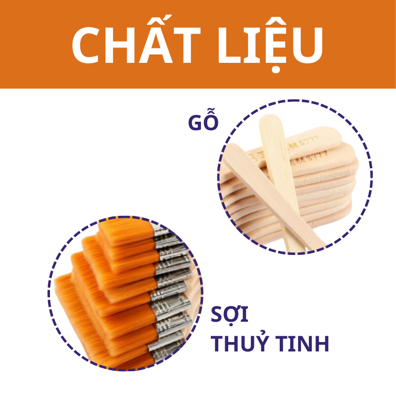 Chổi quét sơn Chaco Gold cọ quét sơn gỗ,sơn tường cọ vẽ bản vuông kích thước to nhỏ sợi lông mềm mại thân gỗ