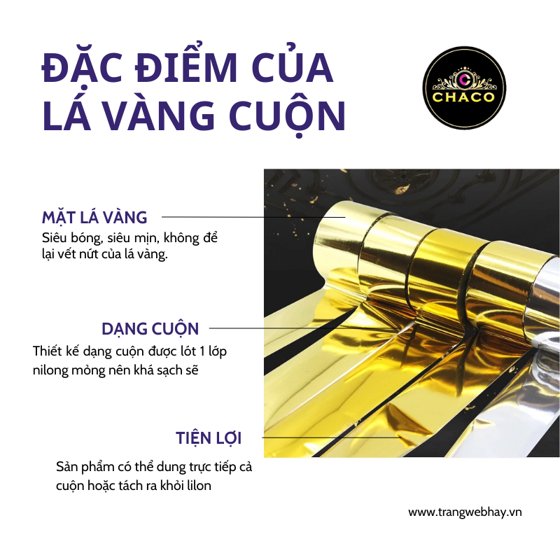 Lá vàng cuộn Chaco Gold cuộn lá vàng 24K công nghiệp dài 120m,rộng 4/8/16cm dùng trong dát vàng đồ mỹ nghệ, trái cây