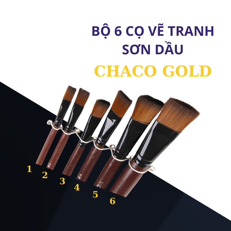 Bộ 6 cọ vẽ tranh sơn dầu Chaco Gold set cọ tô màu nước. màu acrylic chuyên nghiệp đa năng cán gỗ sợi nylon mềm mại