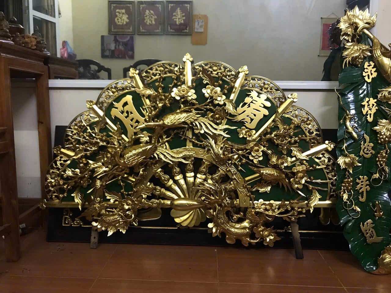 Quạt thờ gỗ tàu chuối chưa sơn loại đẹp