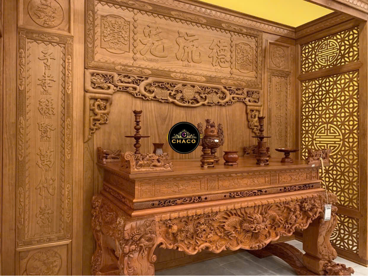 Bộ vách thờ gõ đỏ cổ kính sang trọng BVT01