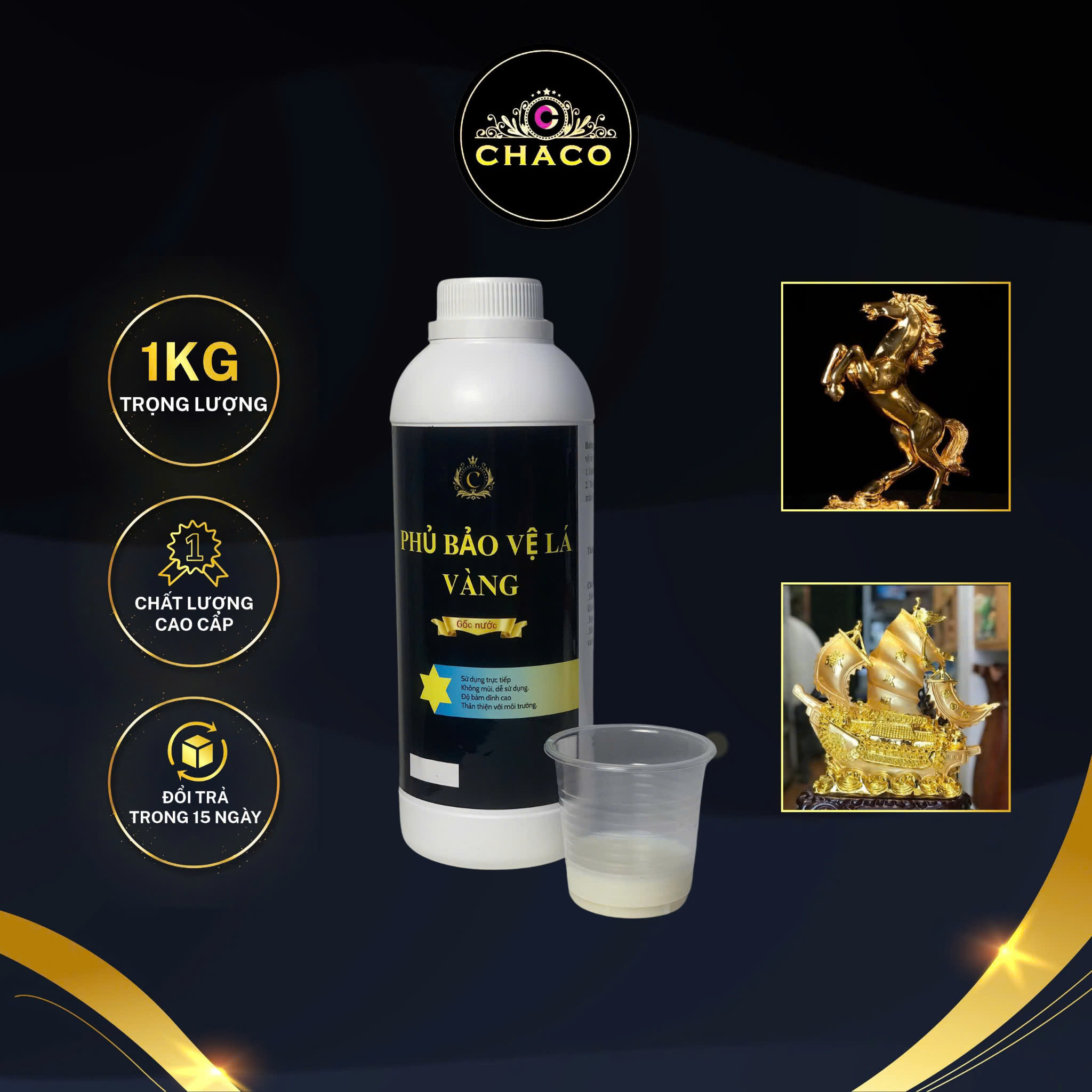 Phủ bảo vệ lá vàng Chaco Gold gốc nước phủ bóng dành cho dát vàng bảo vệ vàng chống xước chống xỉn màu an toàn BV01