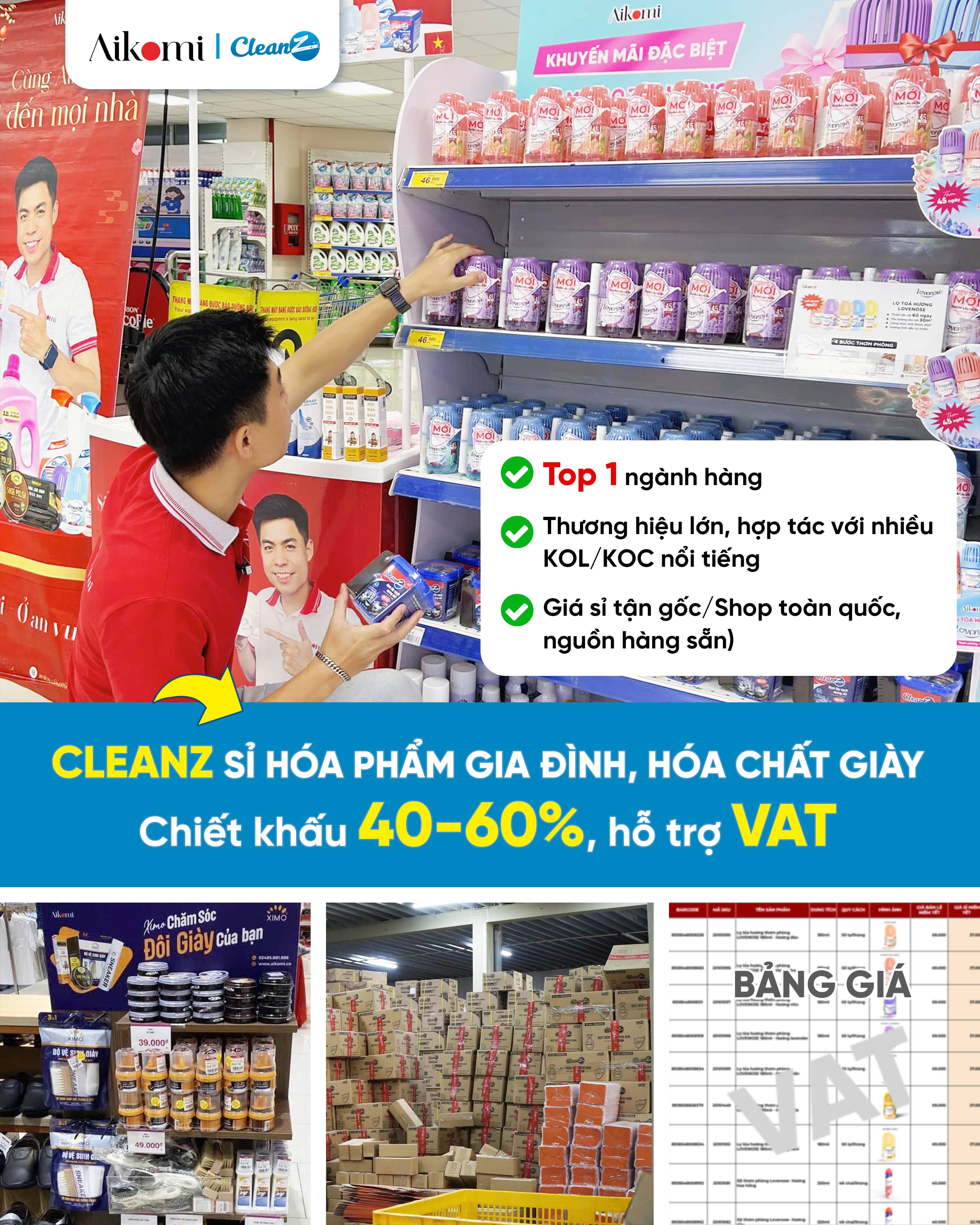 AIKOMI TUYỂN CHỦ TẠP HÓA & ĐẠI LÝ PHÂN PHỐI HÓA PHẨM GIA ĐÌNH, HÓA CHẤT GIÀY