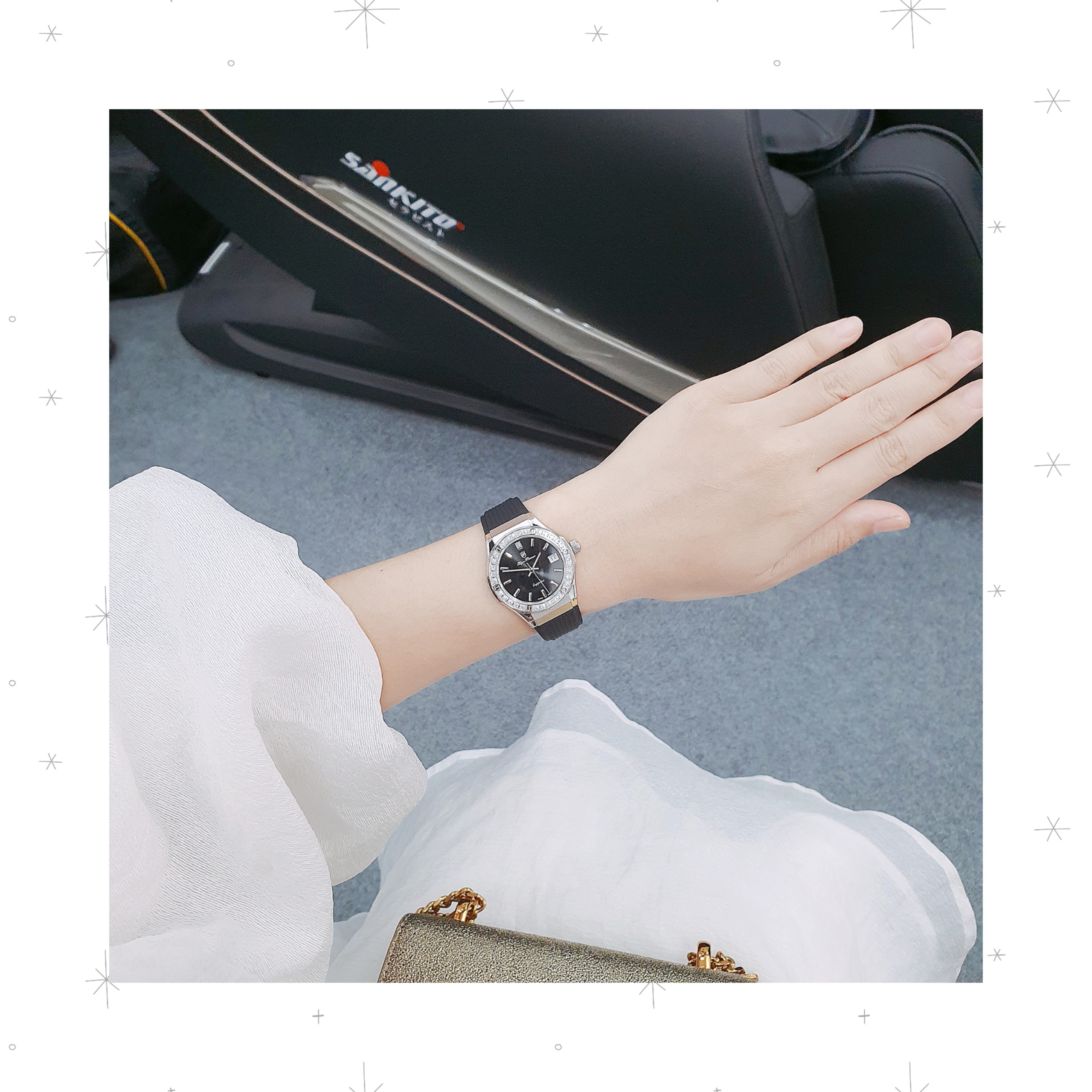 Olym Pianus OP990-45D (Mặt đen, viền trắng, ít đá)