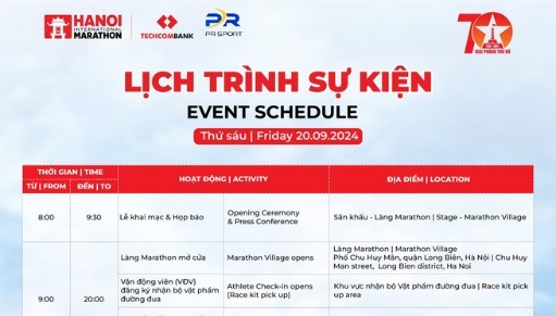 LỊCH TRÌNH SỰ KIỆN GIẢI MARATHON QUỐC TẾ HÀ NỘI TECHCOMBANK