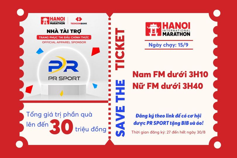 Cơ hội chinh phục SUB3 với nam, SUB 3h30 với nữ miễn phí tại Marathon Quốc tế Hà Nội Techcombank 2024