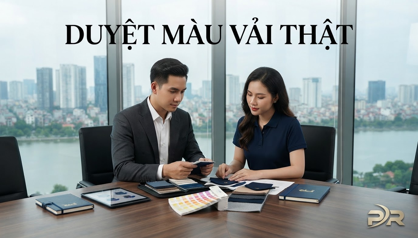 PR SPORT Hỗ Trợ Phòng Truyền Thông & Thương Hiệu Duyệt Mẫu Vải Thật Trước Khi Sản Xuất Đồng Phục Doanh Nghiệp