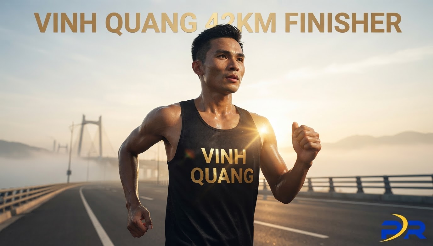 Áo Finisher 42km Ép Kim Loại Vàng (Gold Foil) Sang Trọng: Tuyệt Phẩm Vinh Danh Những Nhà Chinh Phục Full Marathon