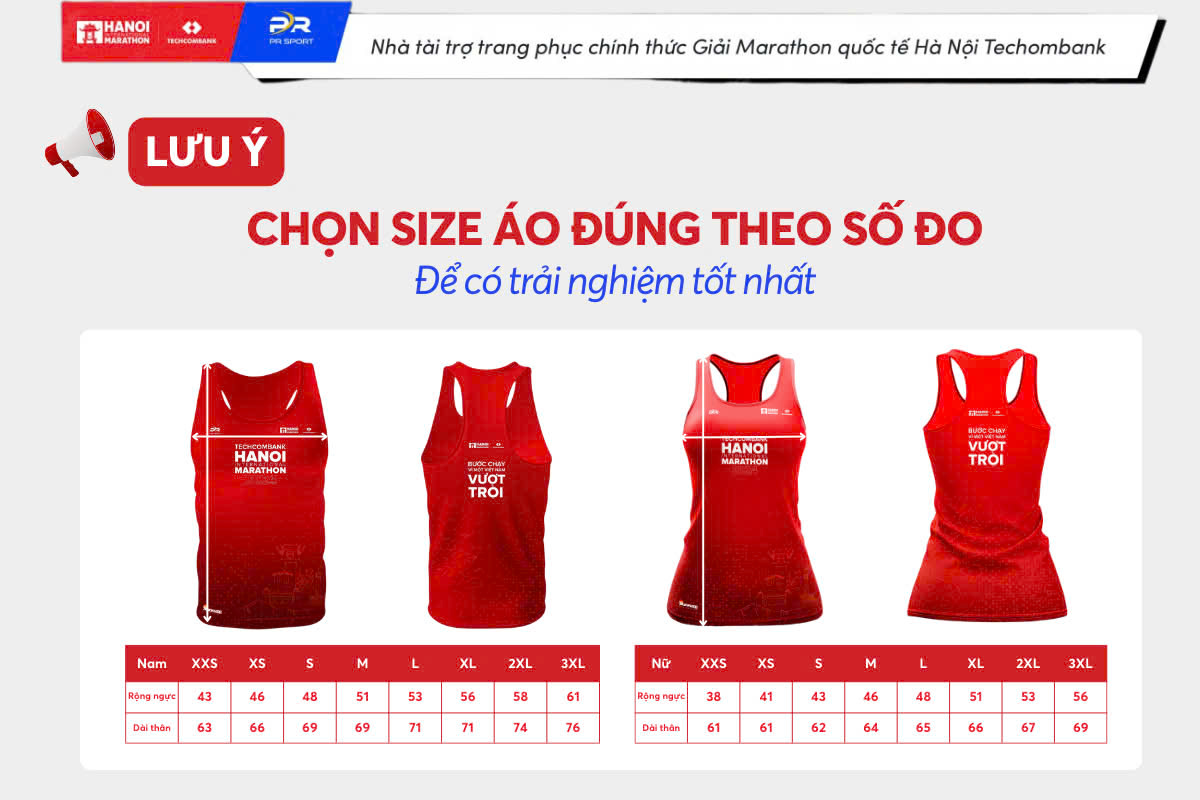 Lưu ý chọn SIZE áo cho VĐV giải Marathon Quốc tế Hà Nội Techcombank