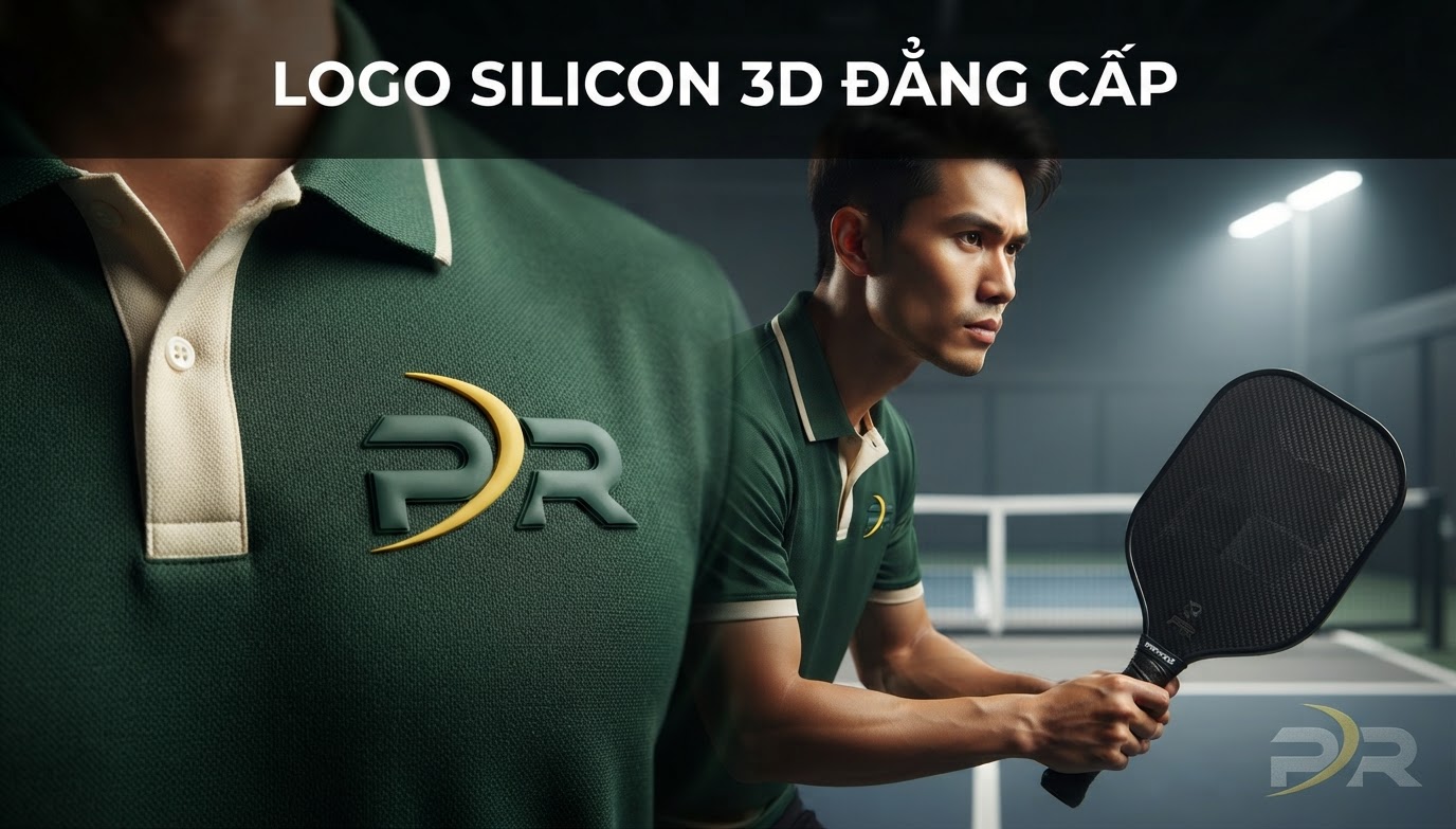 Công Nghệ In Logo Dập Nổi Decal Silicon 3D Cao Cấp Trên Ngực Áo Polo Pickleball PR Sport