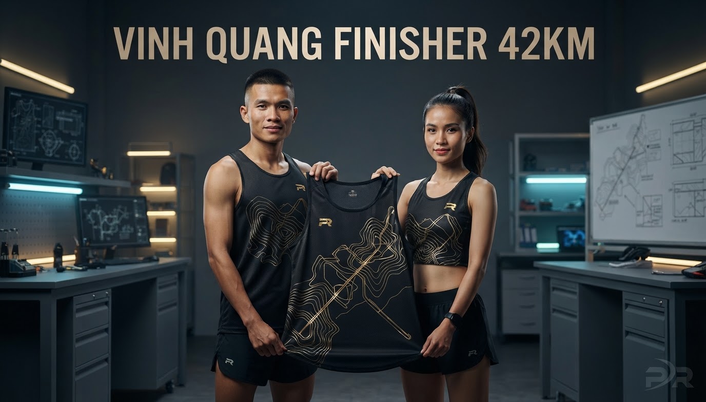 Áo Finisher 42km Ép Kim Loại Vàng (Gold Foil) Sang Trọng: Vinh Quang Của Những Nhà Chinh Phục