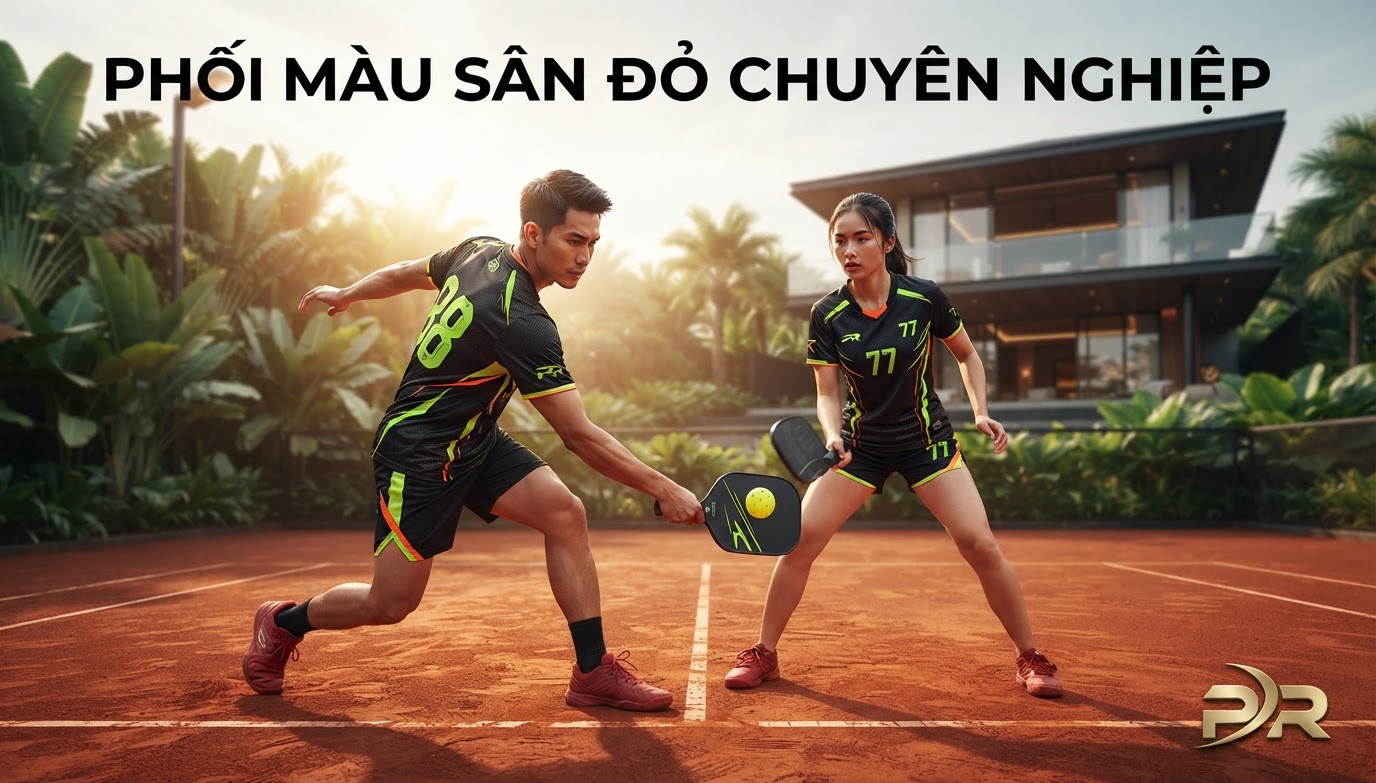 Giải Pháp Phối Màu Đồng Phục Pickleball Chuyên Nghiệp Trên Sân Nền Đỏ: Khoa Học Thị Giác Và Nghệ Thuật Định Vị Thương Hiệu
