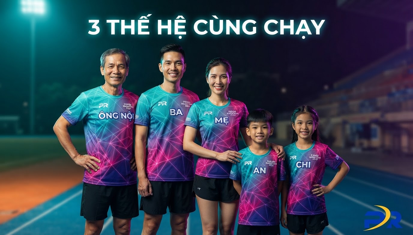Bộ Đồng Phục Gia Đình '3 Thế Hệ Cùng Chạy' Rực Rỡ Sắc Màu: Giải Pháp Cá Nhân Hóa May Đo Đa Thế Hệ Từ PR SPORT