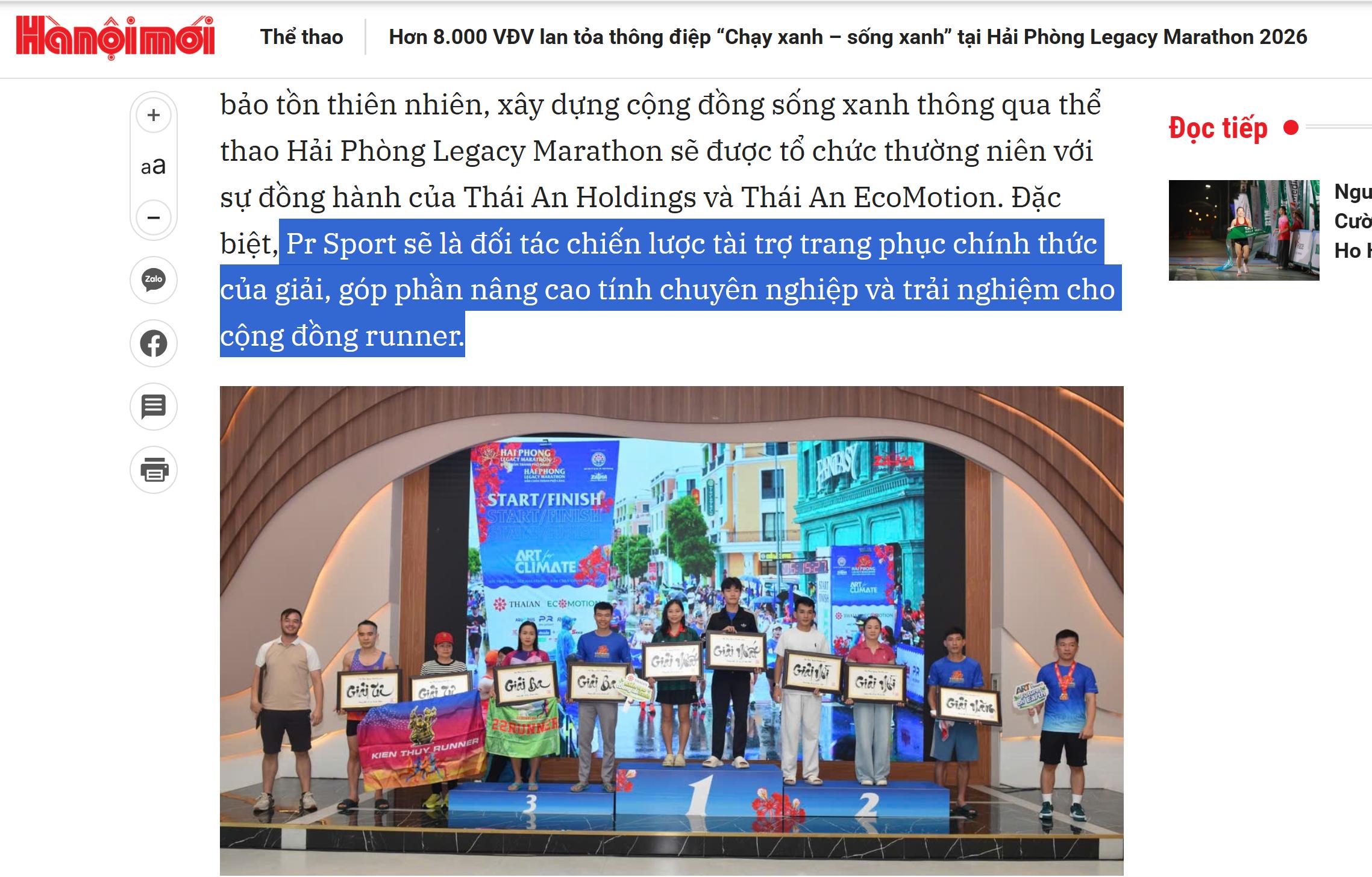Báo Hànộimới đưa tin Hải Phòng Legacy Marathon 2026 | PR SPORT đồng hành cùng giải chạy