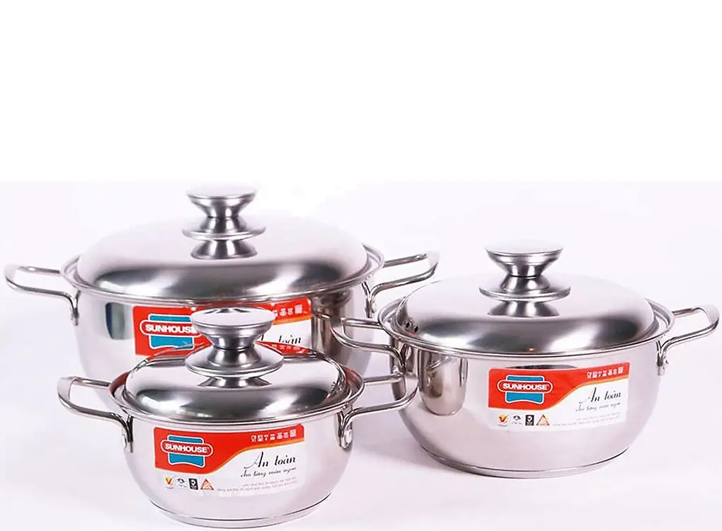 Bộ nồi inox 3 đáy Sunhouse 16-20-24 cm SH335