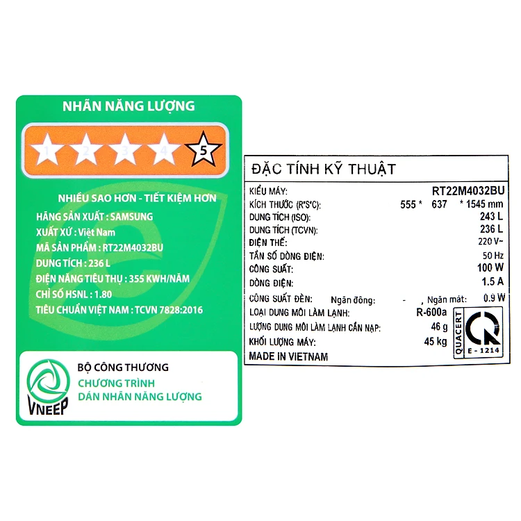 TỦ LẠNH SAMSUNG INVERTER 236 Lít RT22M4032BU