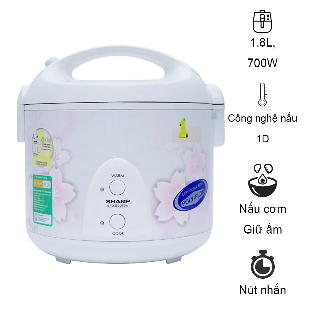 Nồi Cơm Điện Sharp KS- N192ETV SP 1.8 lít