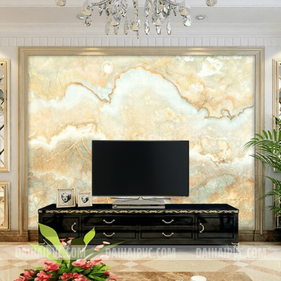 Thi công vách tivi với tấm PVC cho phòng khách TV10