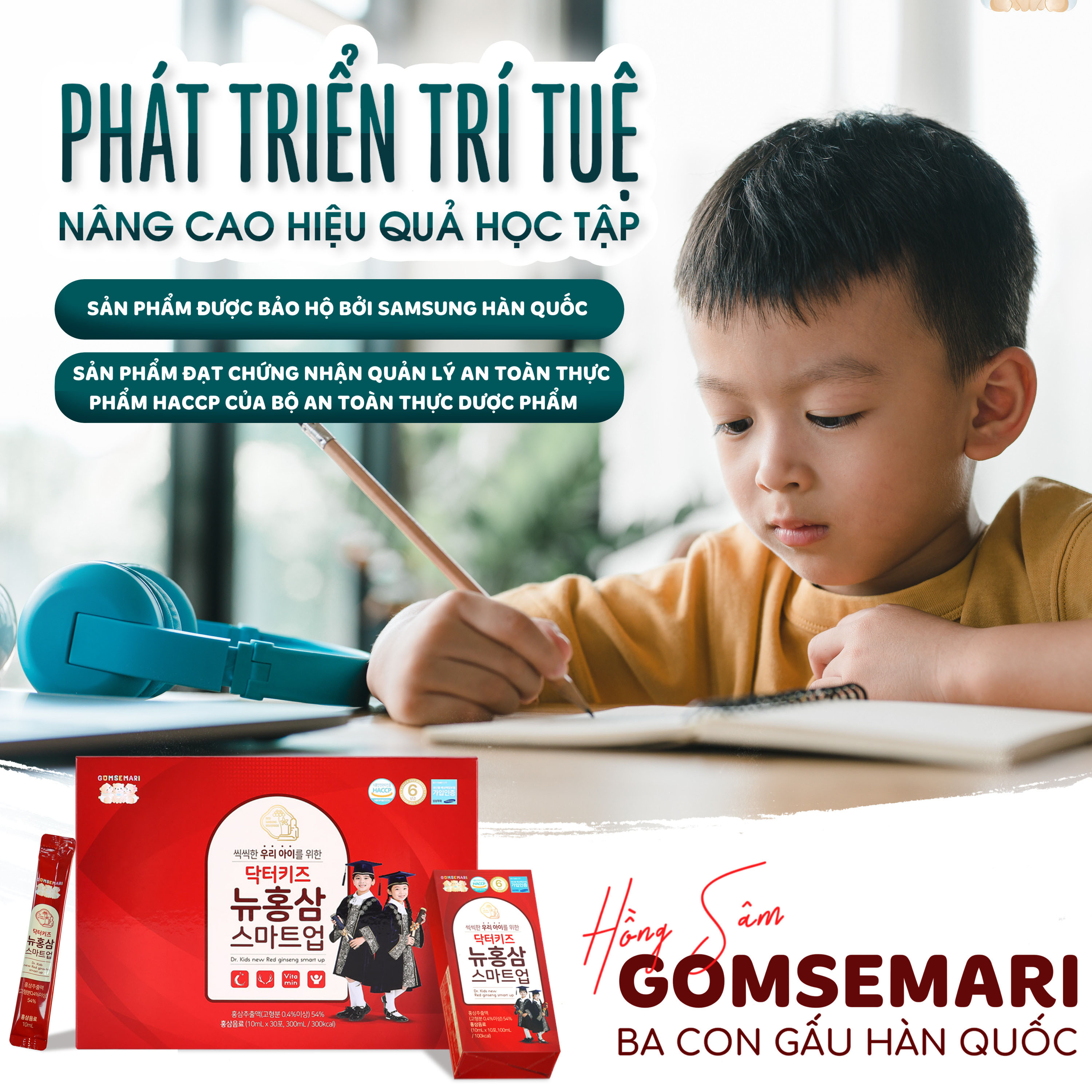 Hồng sâm Ba Con Gấu Hàn Quốc giúp tăng cường trí nhớ và phát triển trí não của trẻ