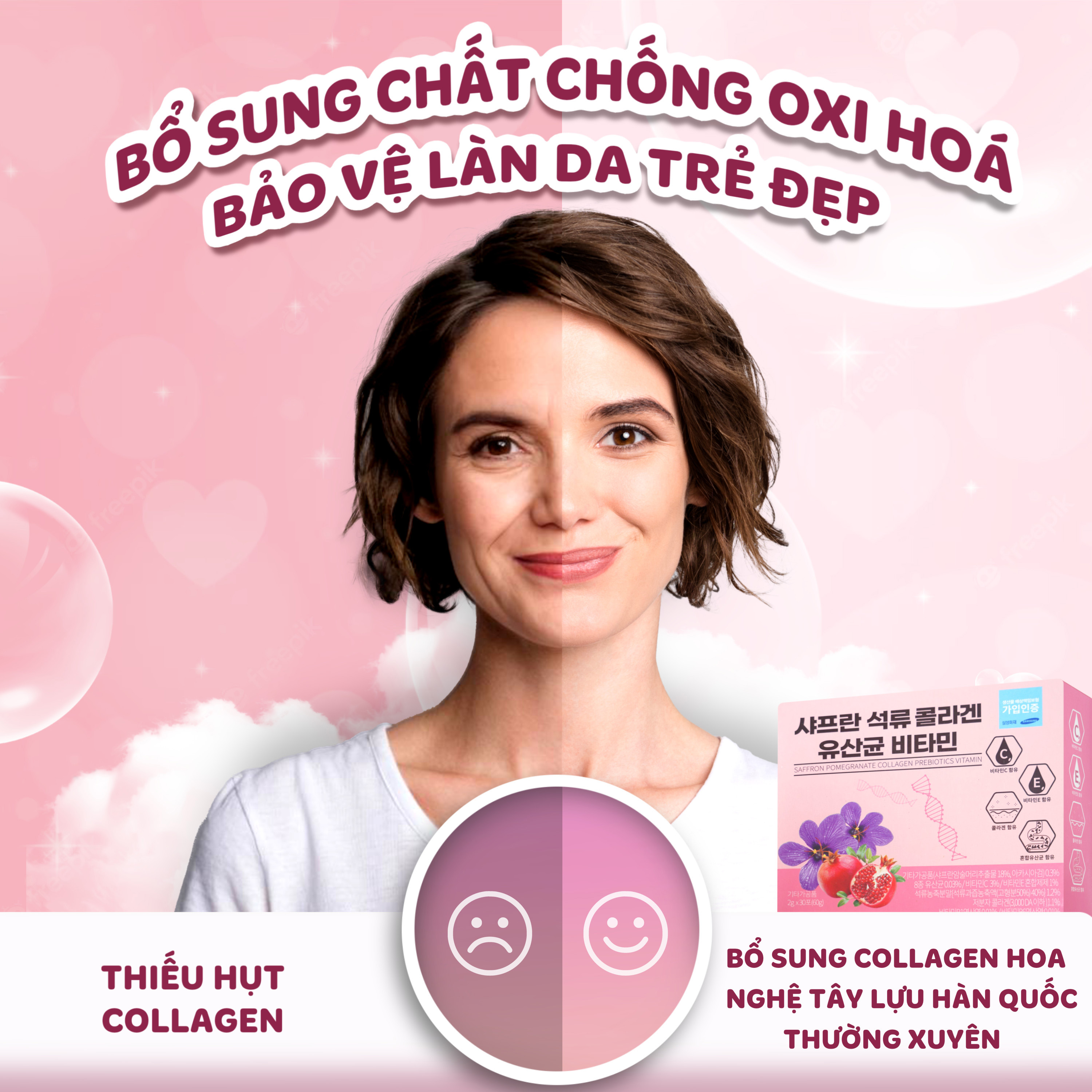 Collagen lựu hoa nghệ tây Hàn Quốc giúp bảo vệ làn da của bạn