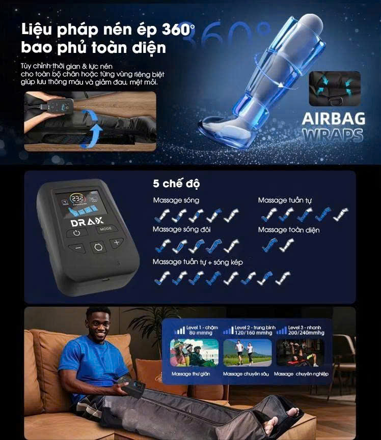 Máy Massage Nén Khí DRAX A1 Phục Hồi Cơ Chân Chuyên Sâu