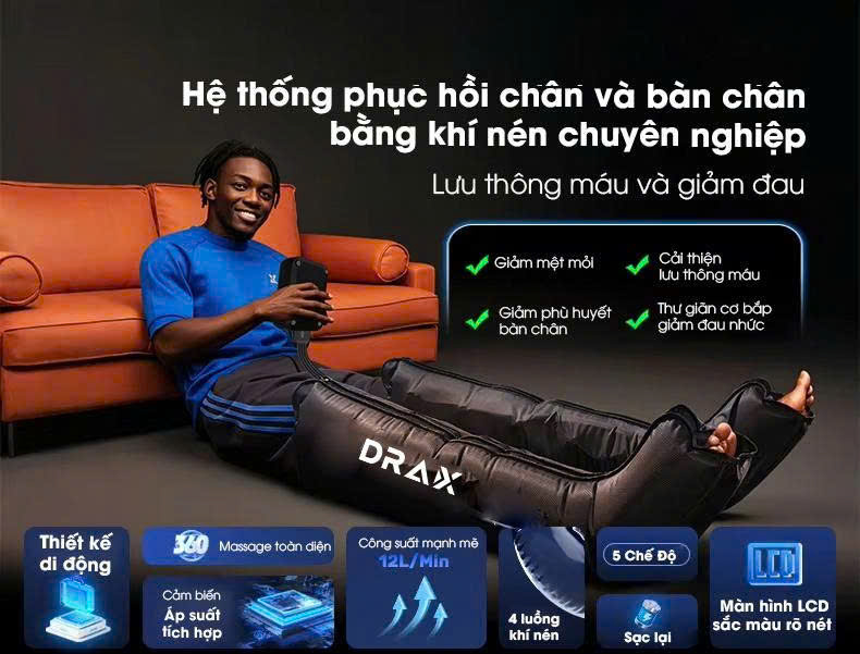 Máy Massage Nén Khí DRAX A1 Phục Hồi Cơ Chân Chuyên Sâu