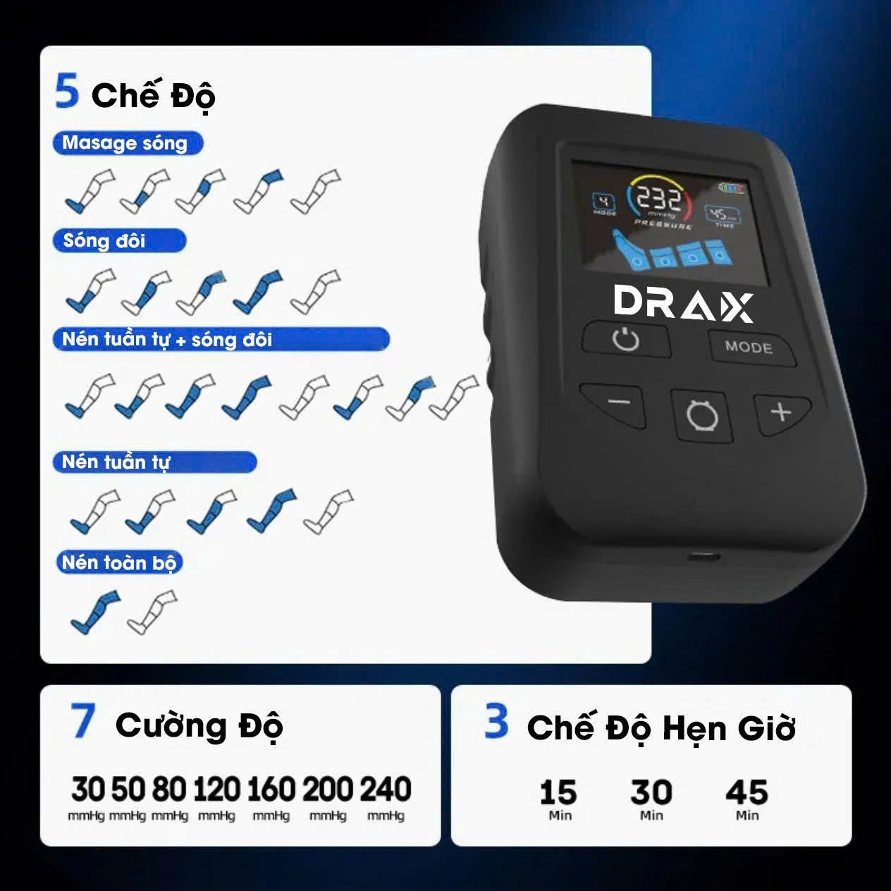 Máy Massage Nén Khí DRAX A1 Phục Hồi Cơ Chân Chuyên Sâu