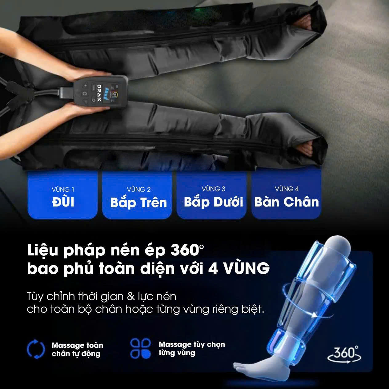 Máy Massage Nén Khí DRAX A1 Phục Hồi Cơ Chân Chuyên Sâu