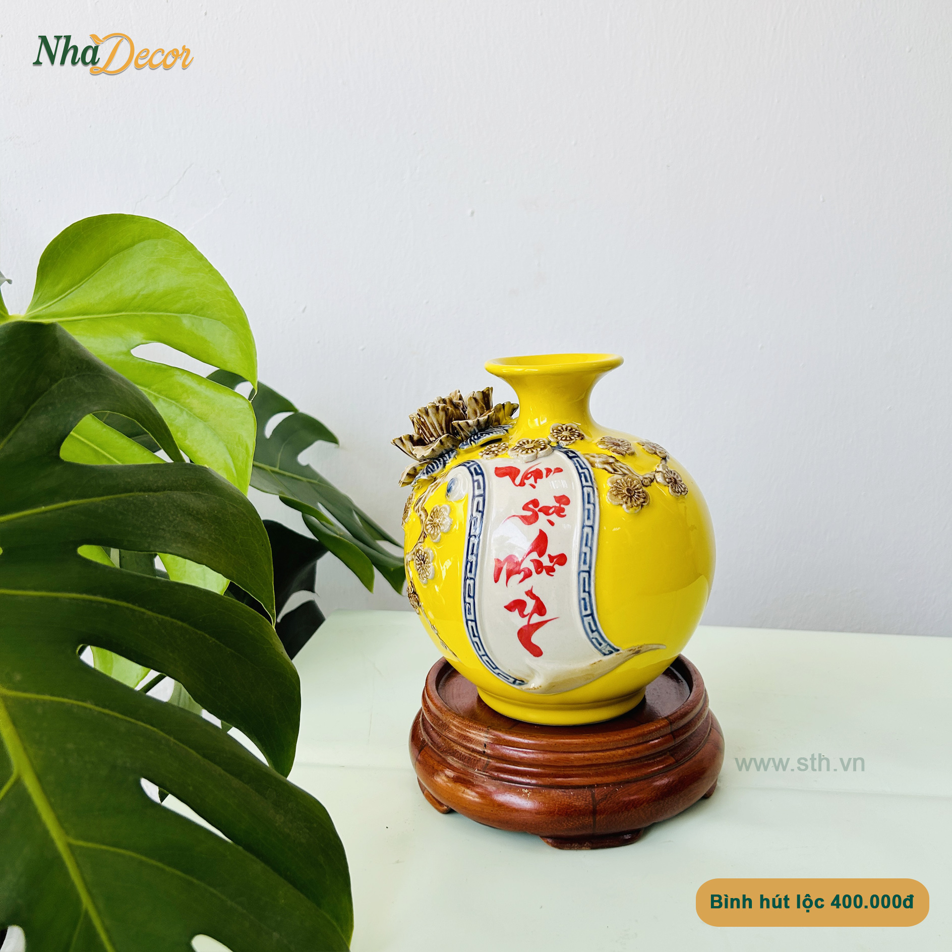 Bình hút lộc gốm Bát Tràng Vạn sự như ý - Màu vàng