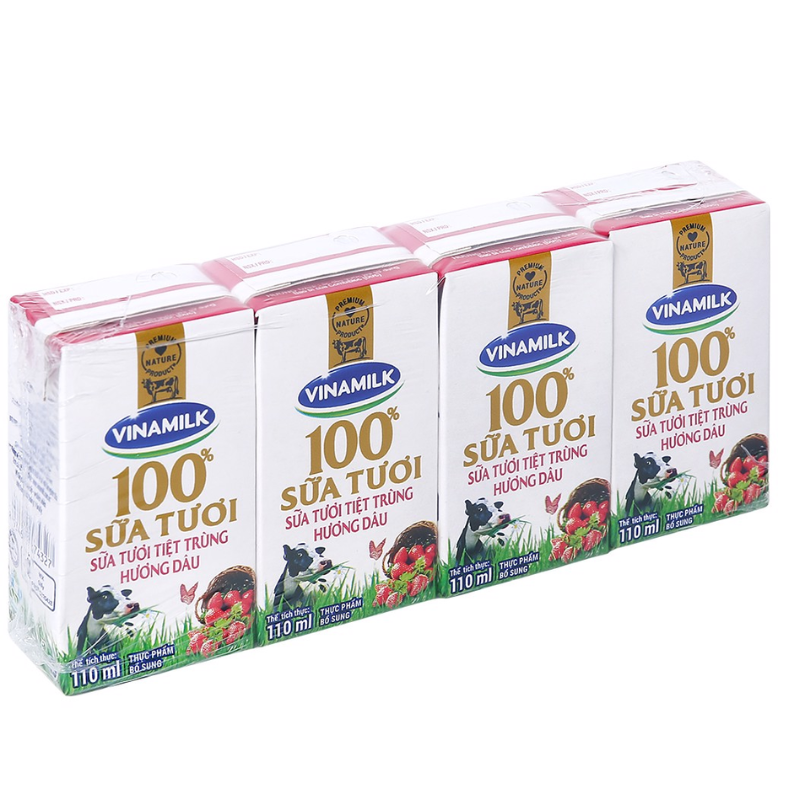 Vinamilk - Sữa tươi TT hương dâu 4 hộp x 110ml