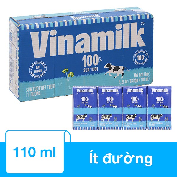 Vinamilk - Sữa tươi TT ít đường 4 hộp x 110ml