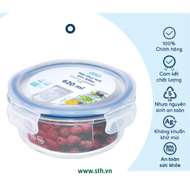 Inochi - Hộp thủy tinh tròn Nikko 620ml