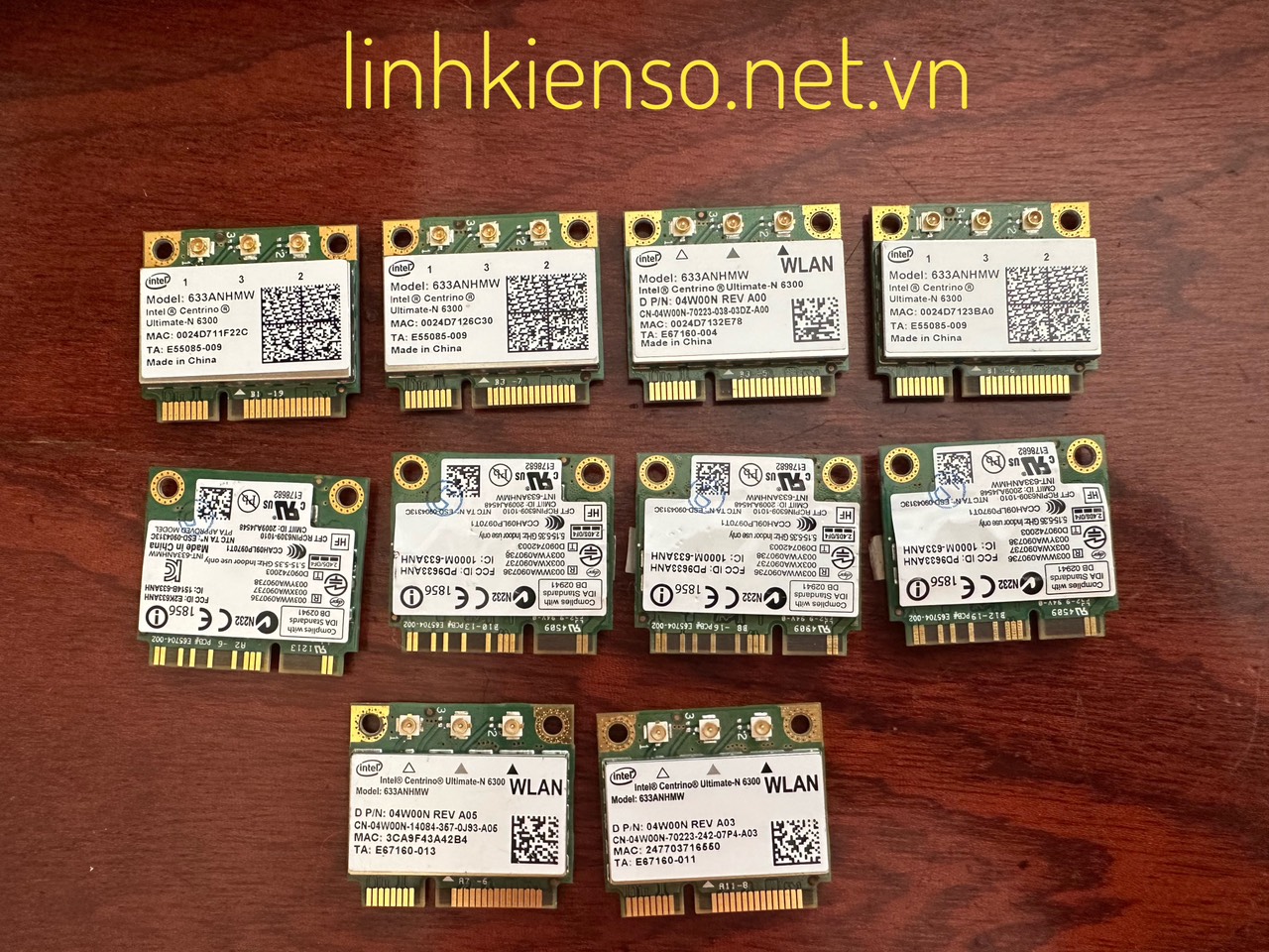 Card Wifi Intel 6300AGN 633ANHMW AC 2.4G / 5G 450Mbps Dùng Cho Dell Asus Acer P/N:04W00N