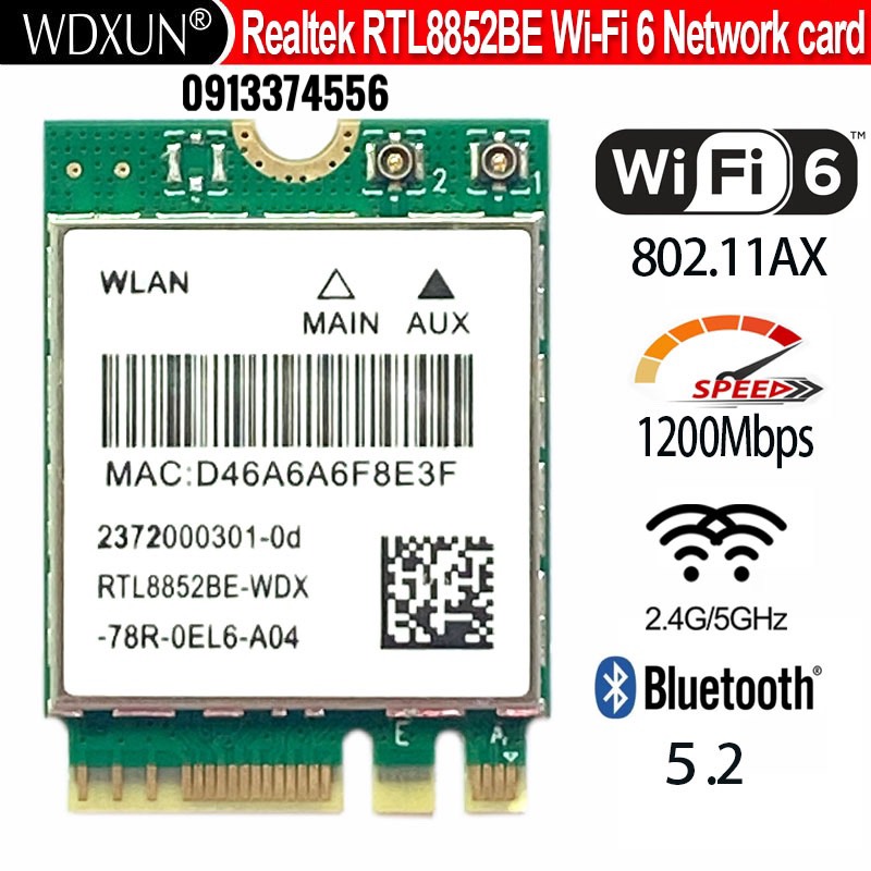 Card Intel WiFi 6 RTL8852BE M.2 NGFF 2.4G/5G 1800Mbps Bluetooth 5.0