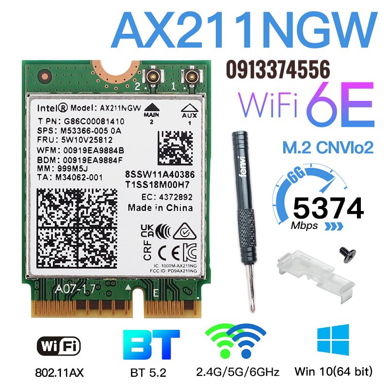 Card Intel WiFi 6E AX211 M.2 NGFF  2.4G/5G/6G 2400Mbps Bluetooth 5.3