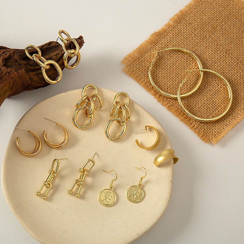 Set 3 Khuyên Tai Kim Loại Thanh Lịch