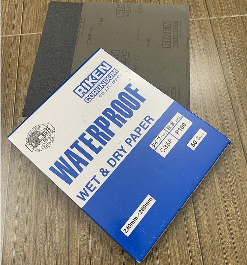 Giấy ráp thô P100 RIKEN CP35 kích thước 9''x11'' chịu nước màu xám