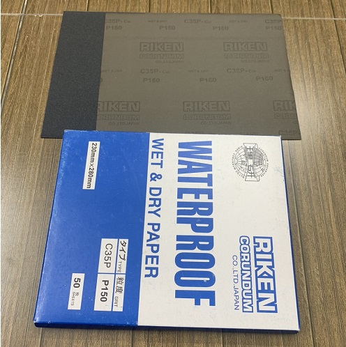 Giấy ráp thô P150 RIKEN CP35 kích thước 9''x11'' chịu nước màu xám