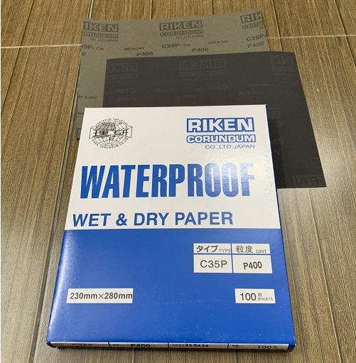 Giấy ráp thô P400 RIKEN CP35 kích thước 9''x11'' chịu nước màu xám