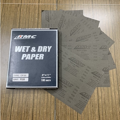 Giấy ráp thô P220 RMC CP35 kích thước 9''x11'' chịu nước màu xám
