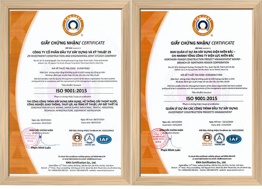 Mẫu chứng chỉ ISO 9001 của ISO KNA