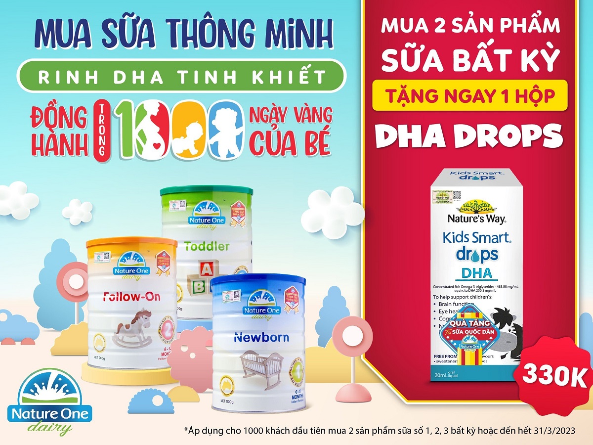 Mua 2 lon sữa số Nature One Dairy bất kỳ - Tặng 1 lọ Nature’s Way DHA Drops trị giá 330k