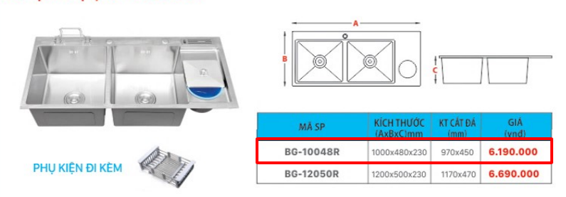 Chậu Rửa 2 Hộc Cánh Chờ B-GEM BG-10048R